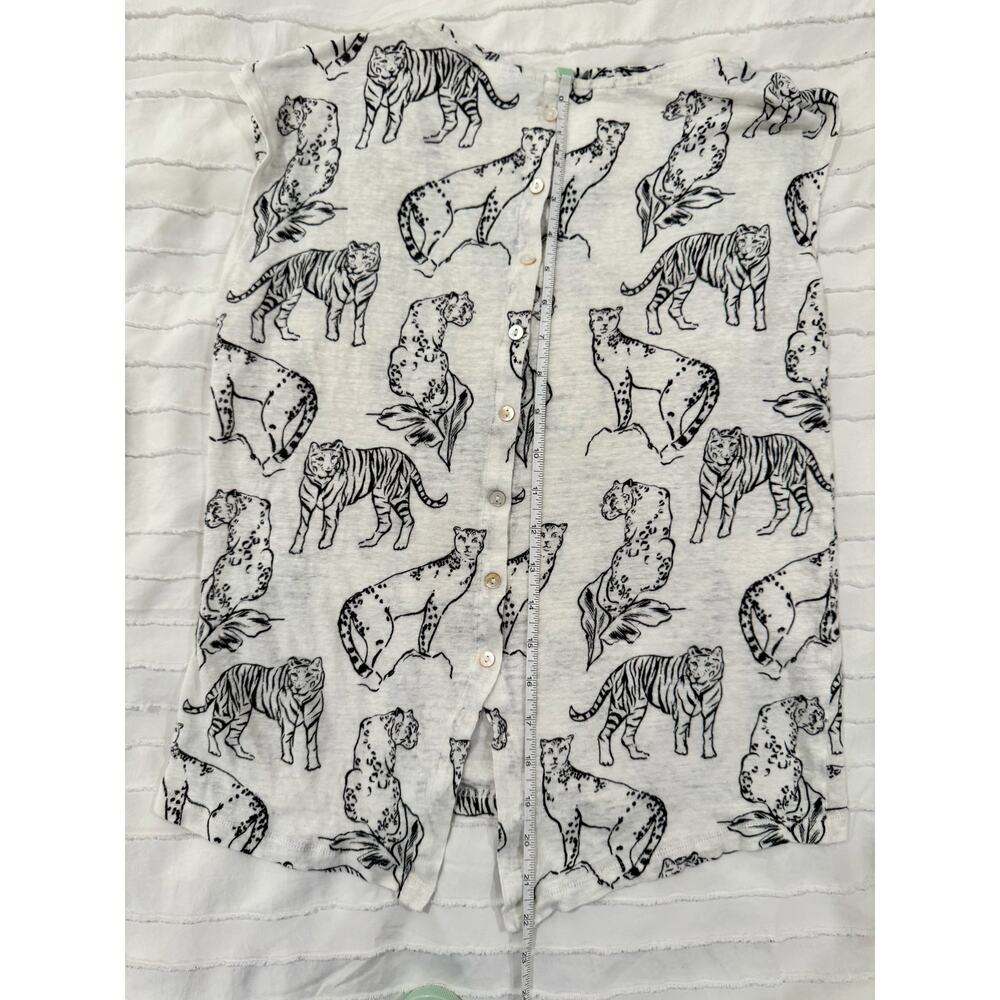 Linen Safari Cat Print Button Back Tank Top Women’s Medium Art Graphic Whimsical - Picture 9 of 10